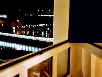 Une vue de la Sambre de la fenêtre de l’hôtel Ibis où on était logé.